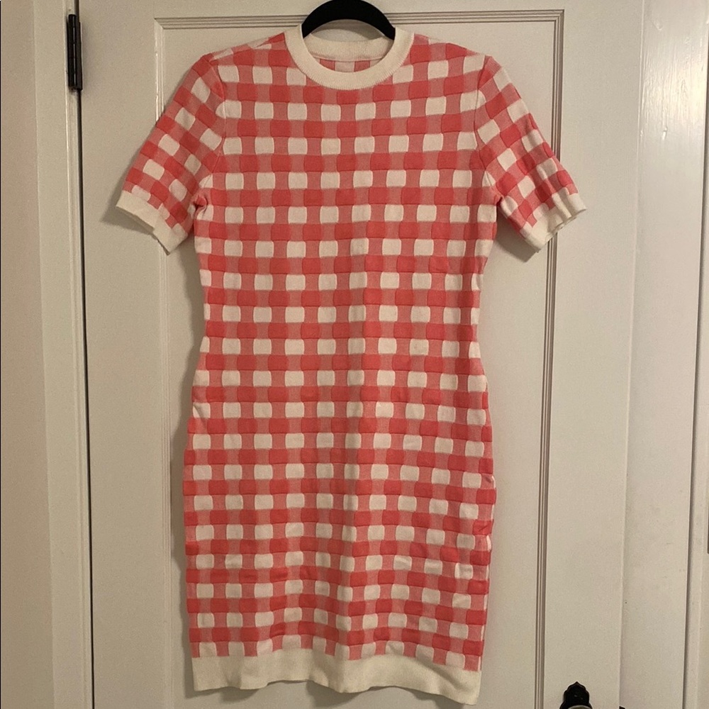 Pink & White Sheath Knit Mini Dress with Cuffed Short Sleeves- New / Never worn